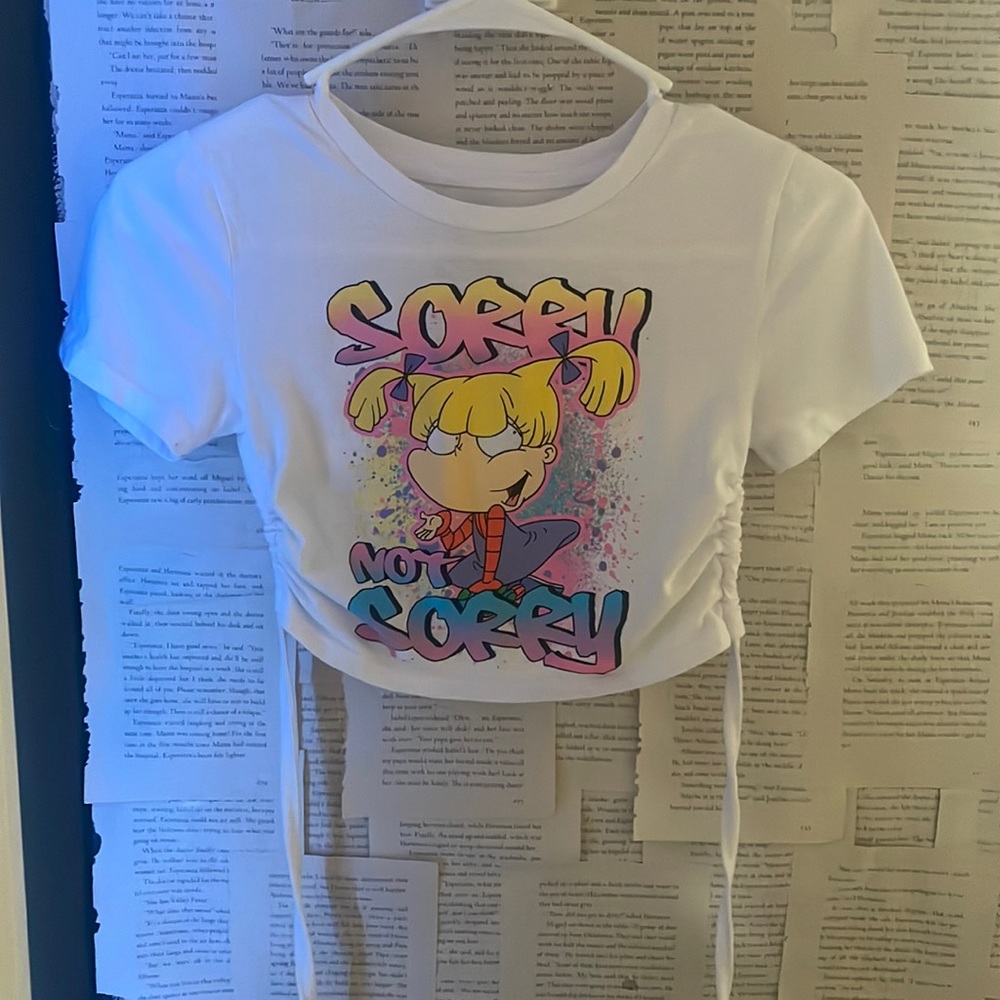 Nickelodeon white half open back cropped top size small